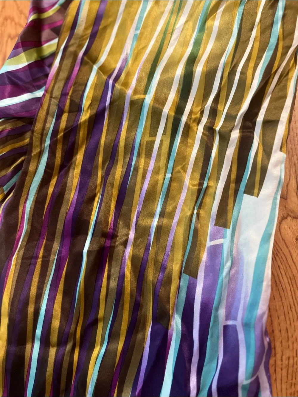 Jones New York Silk Striped Scarf- Purple, Teal & Green jewel tones
